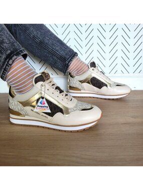 ❤️MK WILMA Women's Trainer Sneaker 9 Monogram Gold Brown Casual Lifestyle Shoes
